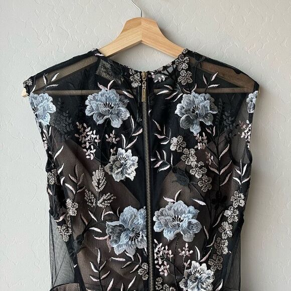 Bronx‎ & Banco Black Sheer Mesh Floral Embroidered Sheath Cocktail Dress Size 4 - Picture 7 of 10